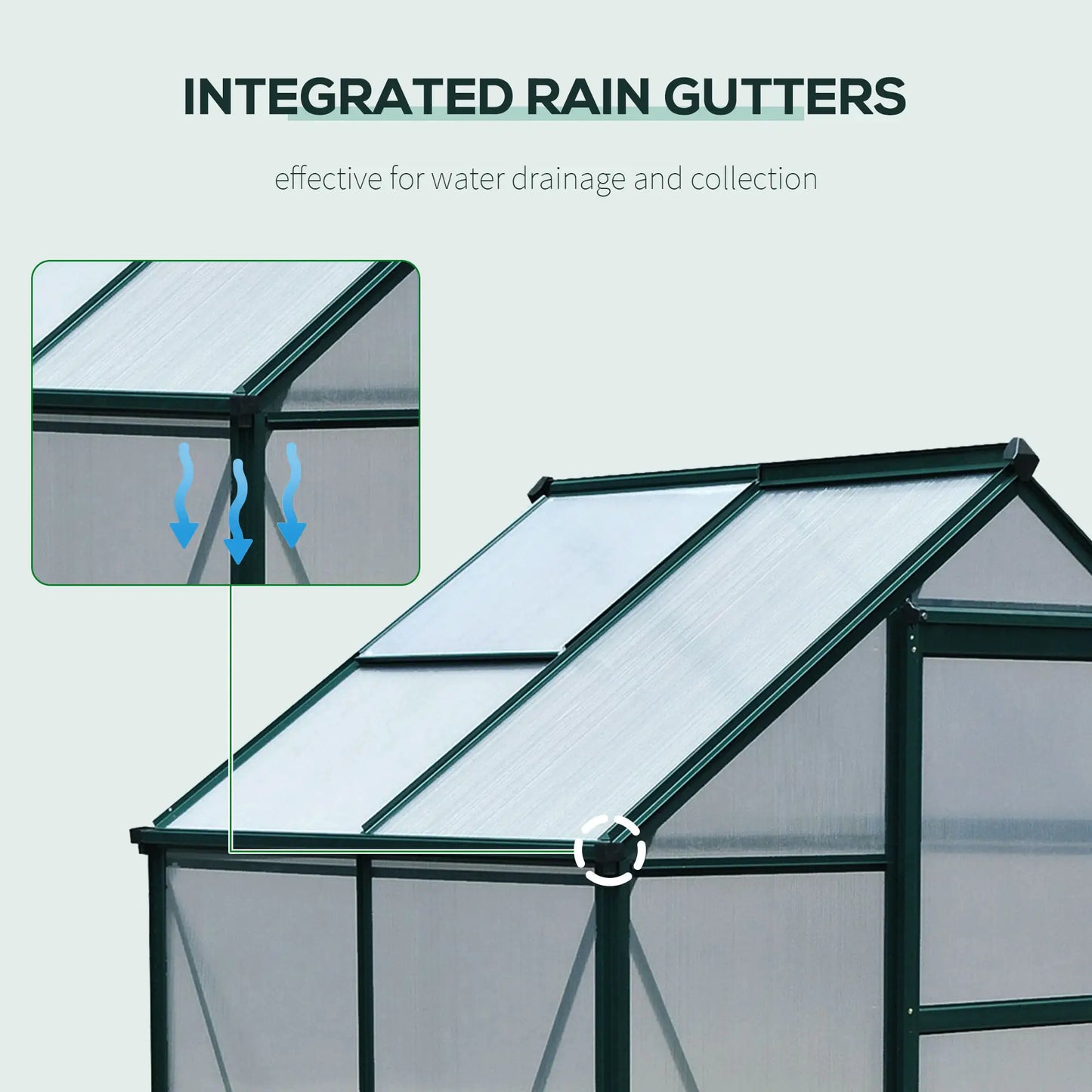 Greenhouse 6' x 4' for Outdoors, Polycarbonate Greenhouse with Rain Gutter and Roof Vent