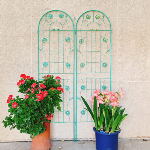 71 in. H 4-Pack Green Metal Garden Trellis Decorative Outdoor Rustproof Trellis for Climbing Plants Support