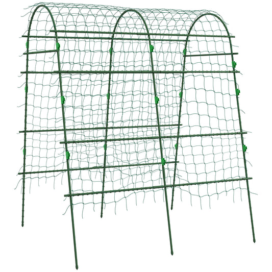Outsunny Cucumber Trellis, 6.8' Tall Arch Trellis for Climbing Plants Outdoor, A-Frame, with Plastic Coated Steel Frame and Climbing Net, Support Vegetables, Peas, Fruit & Vines, Green