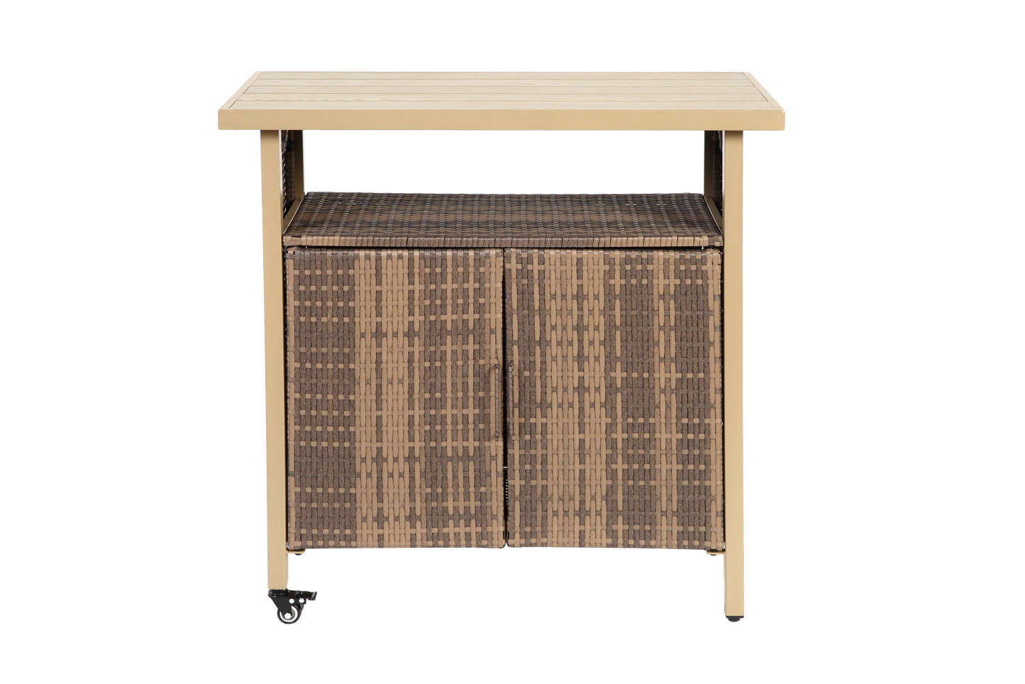 Outdoor Wicker Bar Cart, Patio Wine Serving Cart w/Wheels , Rolling Rattan Beverage Bar Counter Table for Porch Backyard Garden Poolside Party, Beige