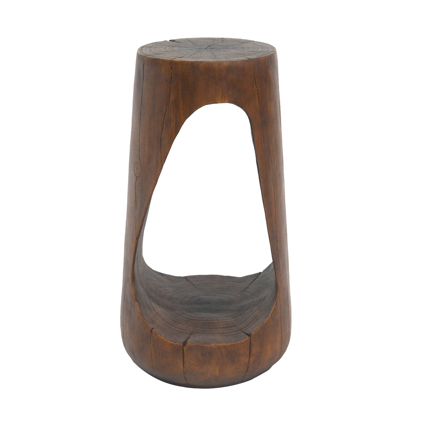Outdoor Side Table,Hollow Design End Table,Patio Garden Stool Table,Decorative Accent Table for Patio Balcony Beach Pool Side,Lightweight Concrete,Wood Like Texture,Antique Brown Color