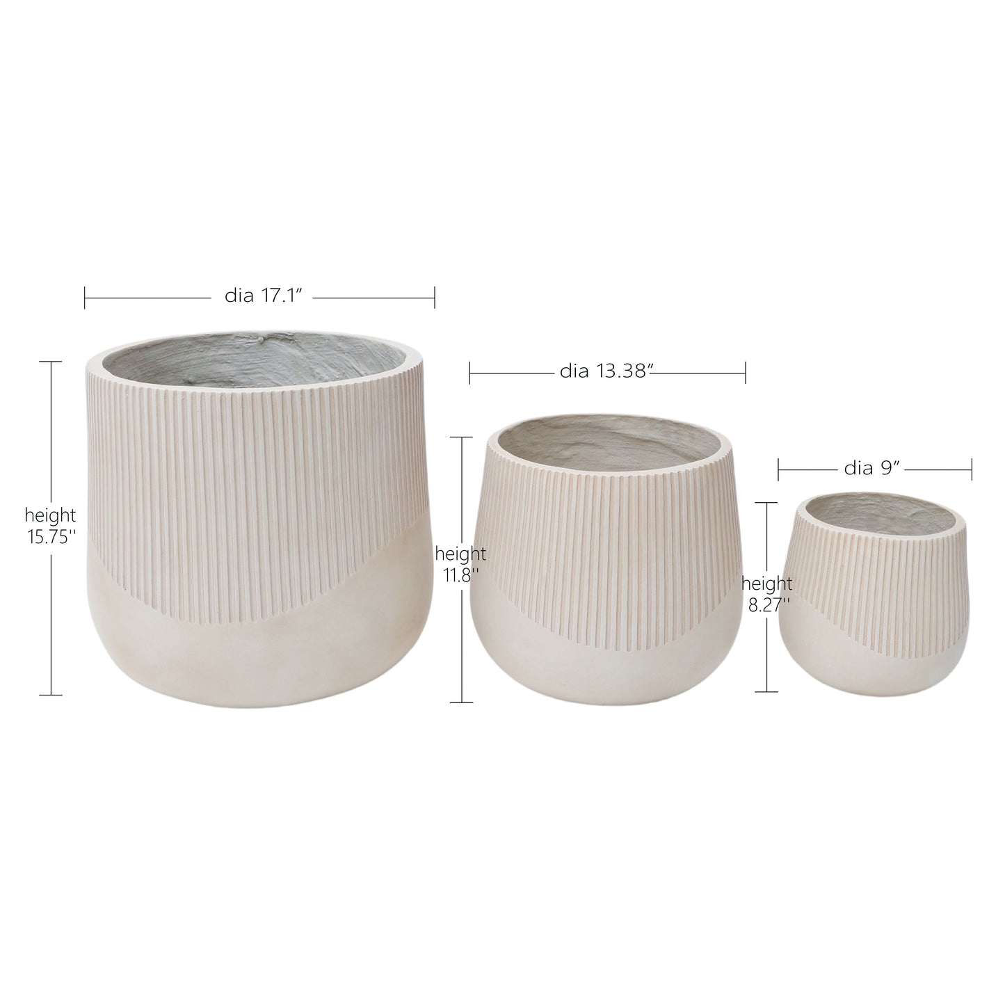 Large Outdoor Indoor Planter, 17.1"+13.38"+9" Dia Round Magnesium Oxide Planter Set of 3, Flower Pots with Drainage Holes,  Modern Design Planter for Home Garden Patio