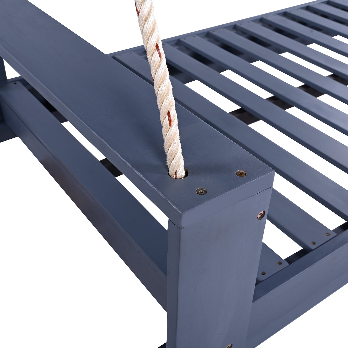 TOPMAX Twin Size Porch Swing Bed Seating Group, Patio Acacia Wood Swing Frame with Hemp Ropes for Garden, Backyard, Gray