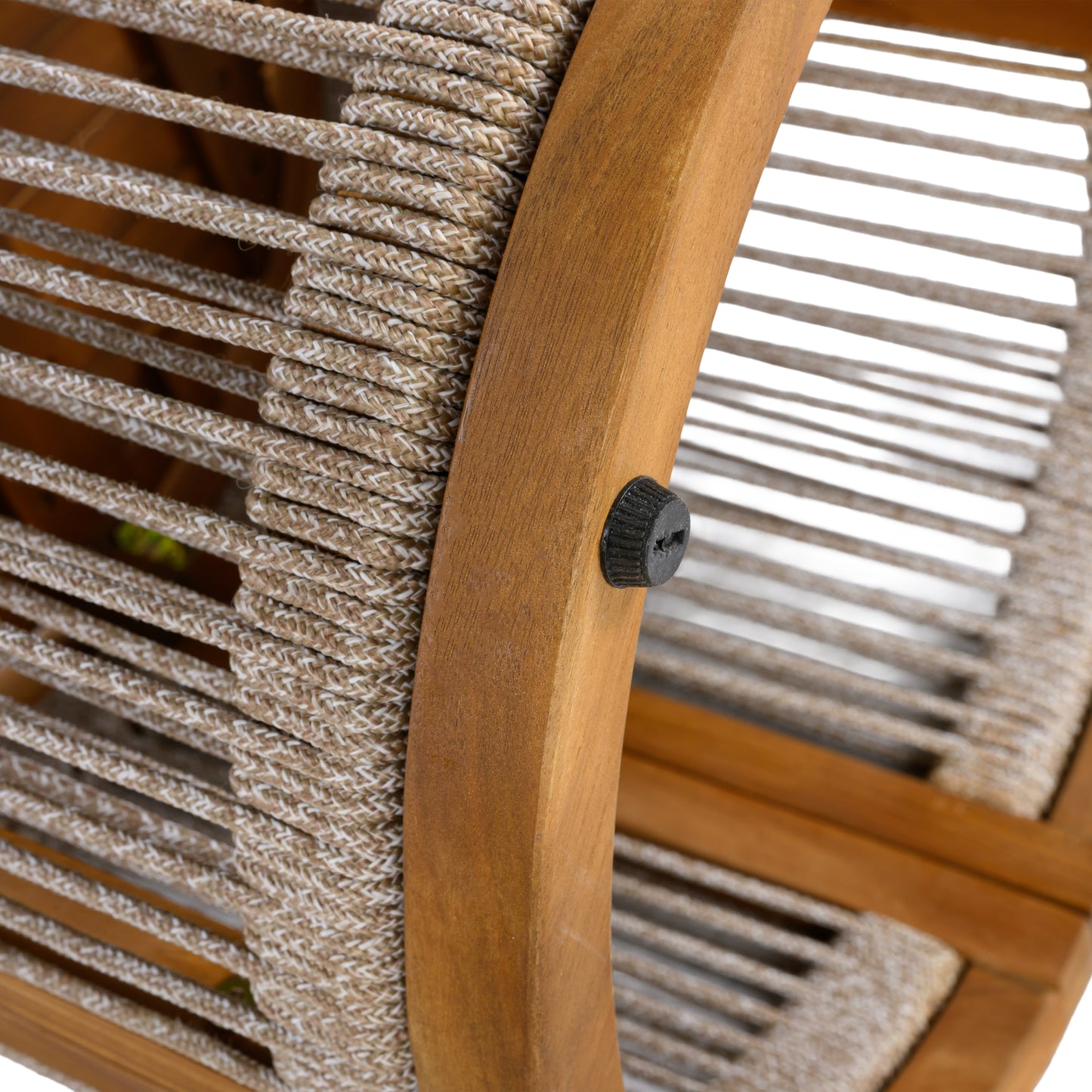 16.9" Acacia Wood Outdoor Side Table - Handwoven Rope Accent Boho Patio Table with All-Weather Durability
