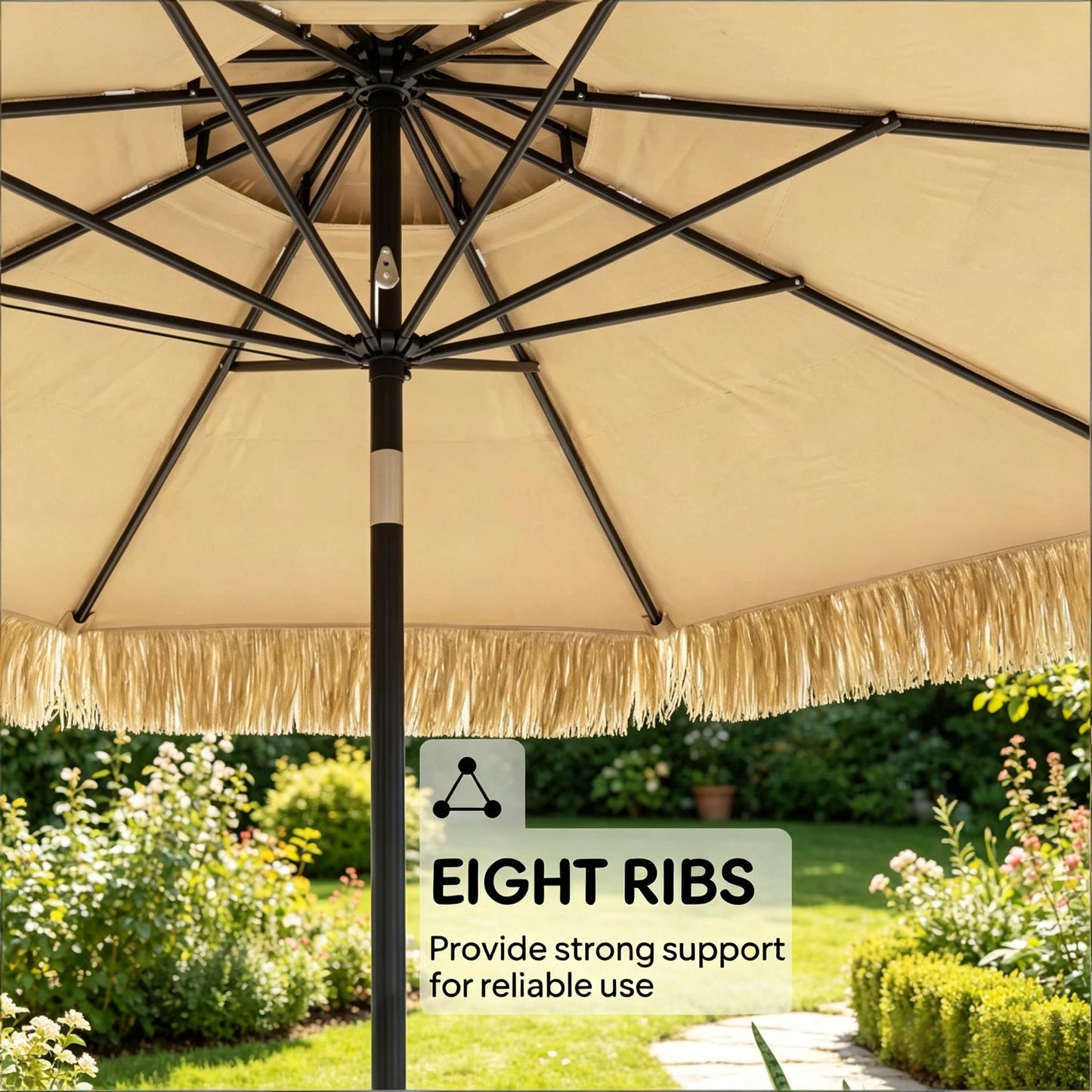 Straw Tassel Design Garden Umbrella,Hawaiian Style Outdoor Umbrella,Patio Umbrella(Only Umbrella)