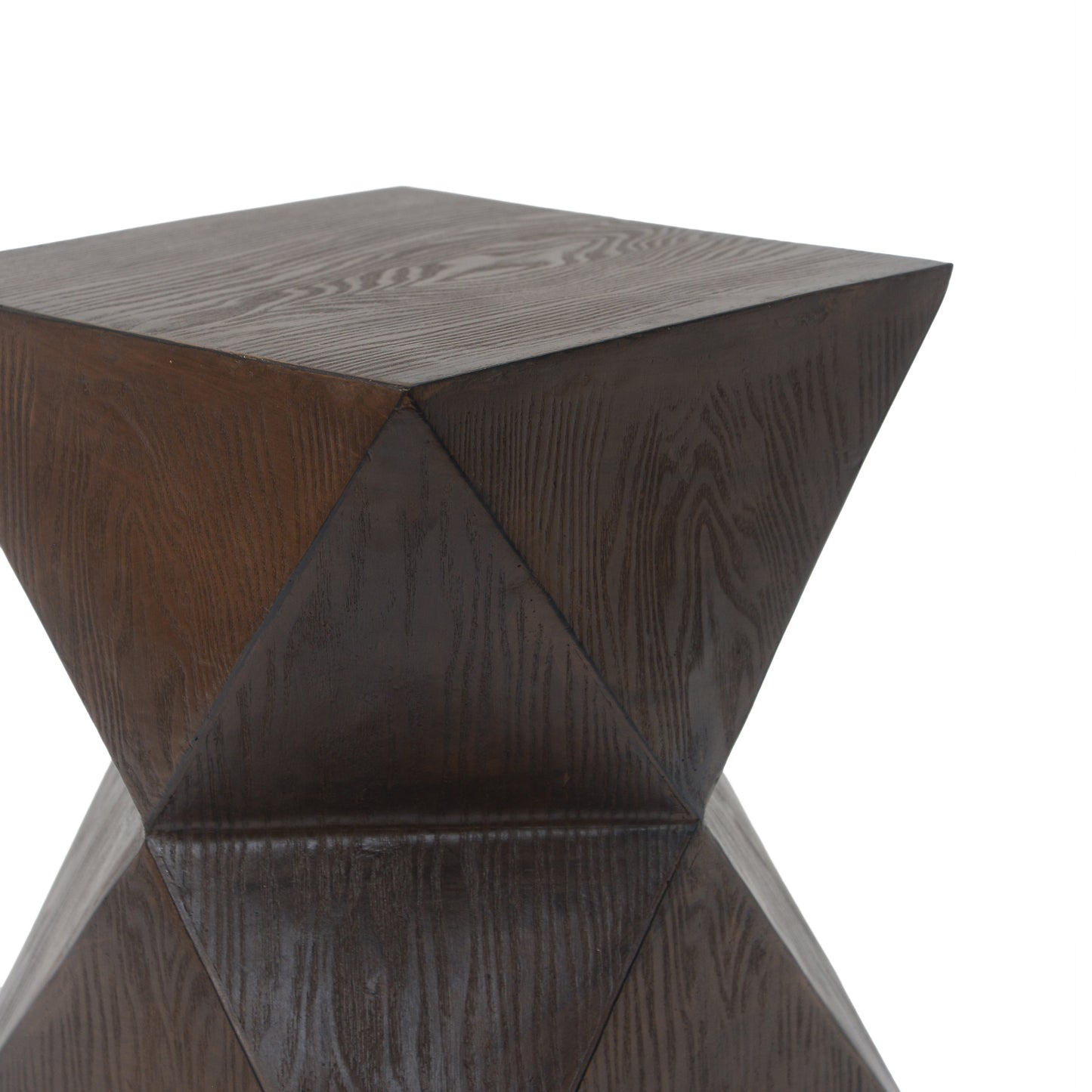 14.25" Natural Wood Grain Finish Prismatic Symmetry Concrete Outdoor Side Table with Symmetric Design – Weather-Resistant Accent for Patio, Garden, or Balcony