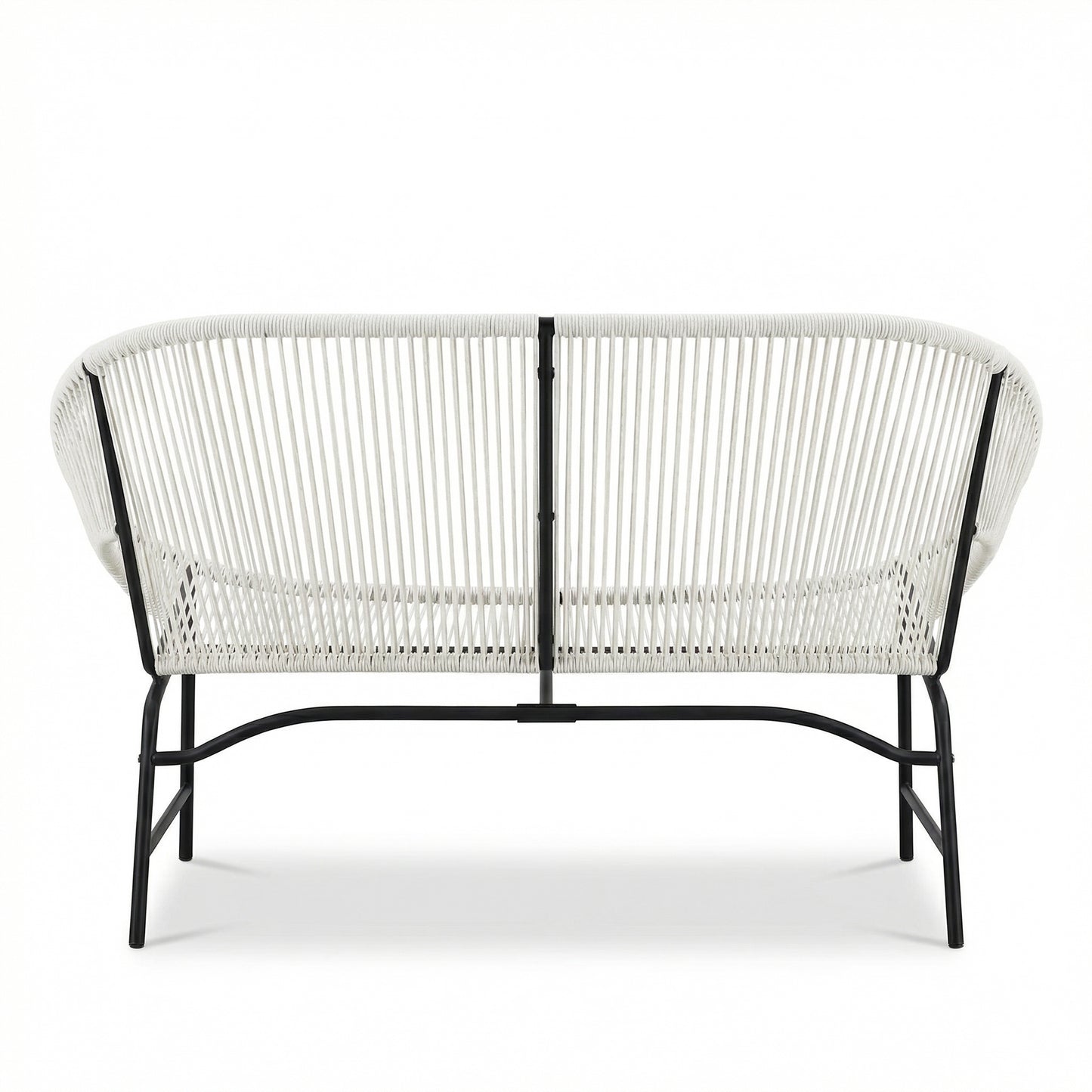 CONDESSA OUTDOOR PATIO WICKER LOVE SEAT, WHITE PE RATTAN &  IRON FRAME, SET OF 1