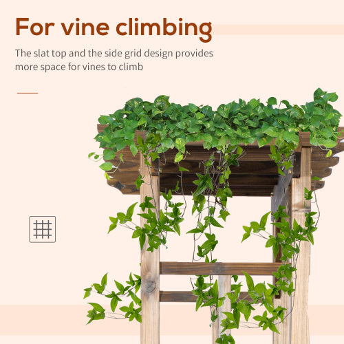 Brown 84.50 in. x 23.50 in. Carbonized Wooden Garden Arbor Wedding Ceremony Outdoor and Trellis for Climbing Vines