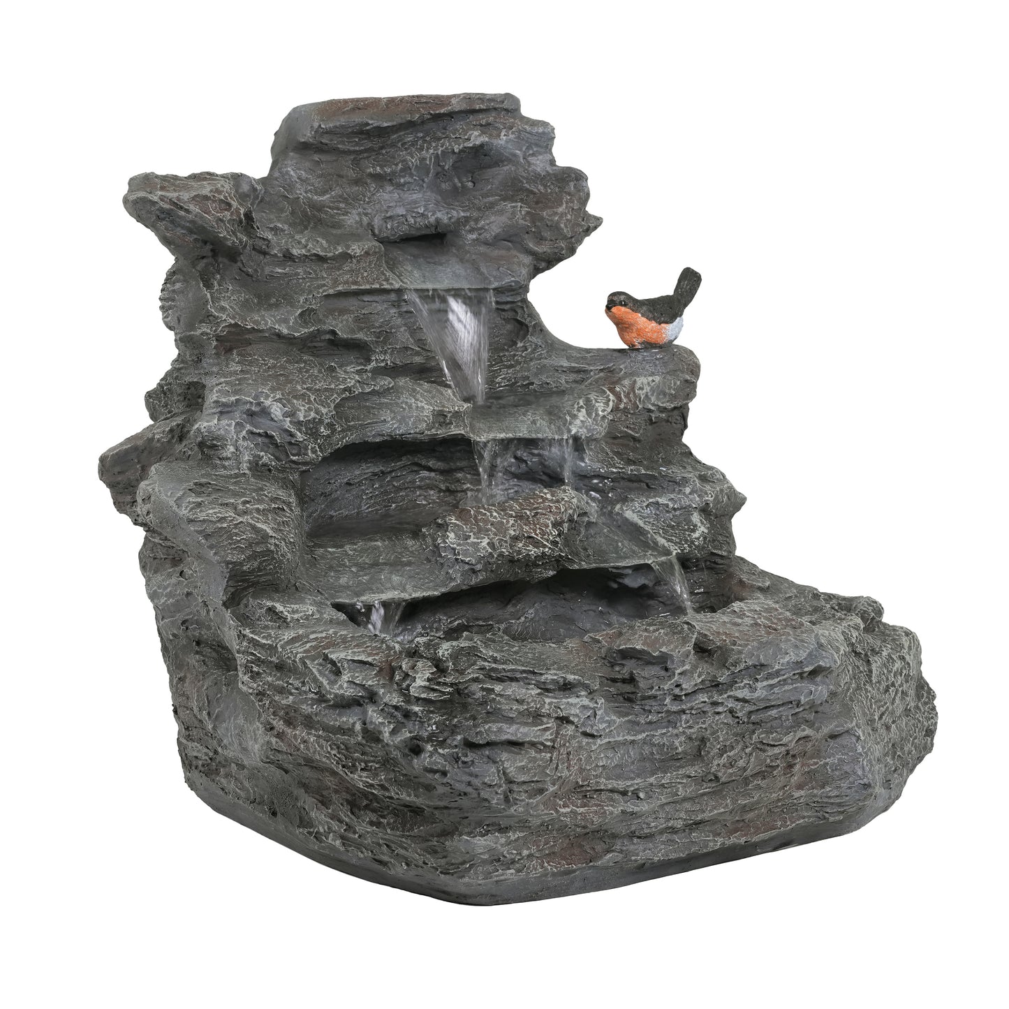 4-Tiered Concrete Rock Waterfall Fountain, 20.8"H – Outdoor Garden Decor with LED Lights, Weather-Resistant, Soothing Water Sound Ambiance