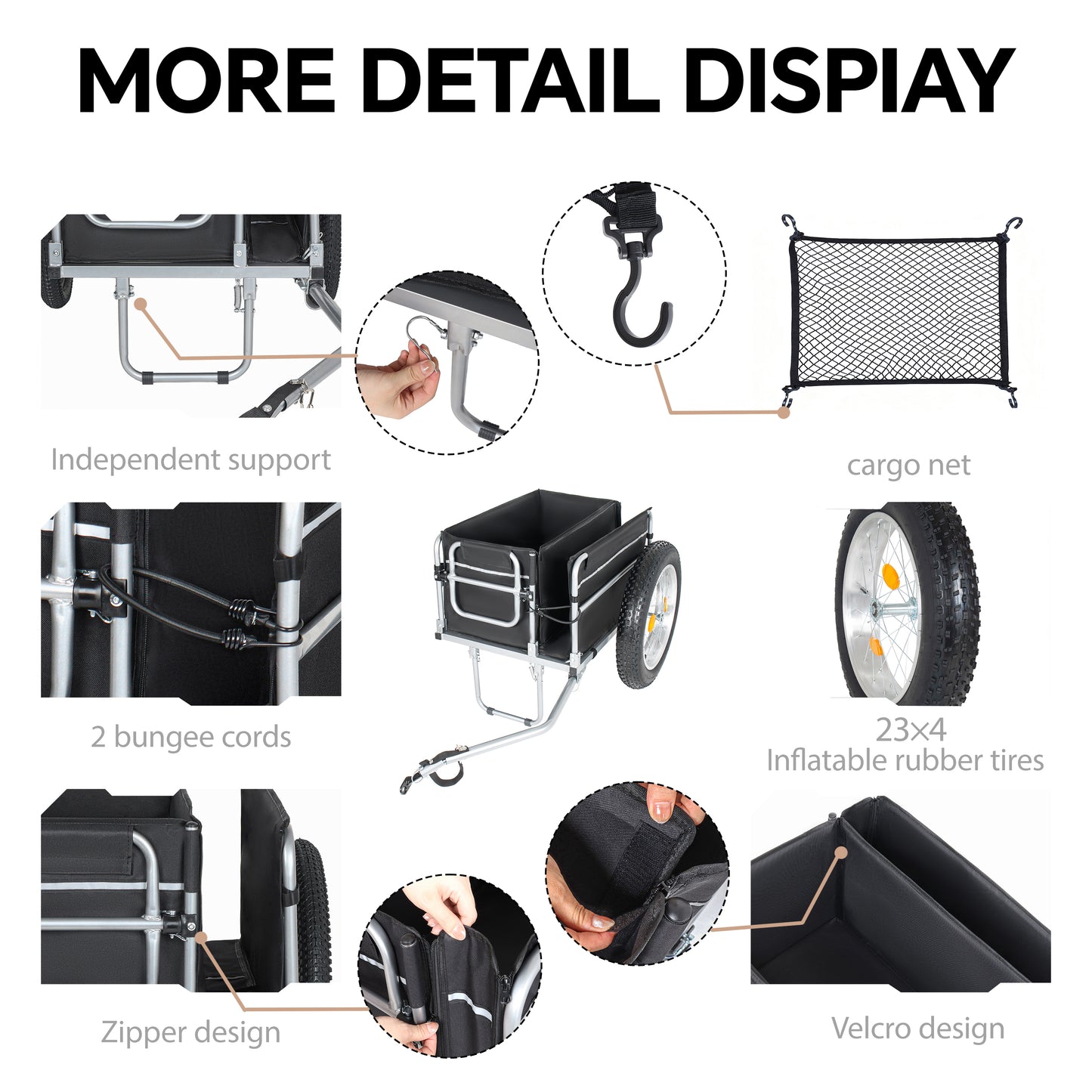 Upgraded 23"x4.0 Fat Tires Bike Cargo Trailer, 150LBS Load Capacity Heavy-Duty Bicycle Wagon Cart, Foldable Compact Storage, Universal Safe Hitch System, for Camping, Groceries & Hauling Essentials