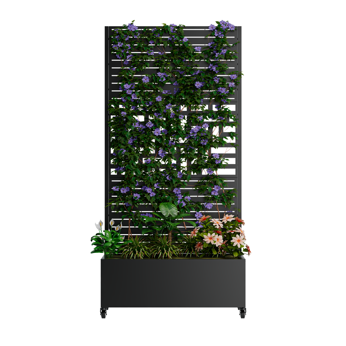 Metal Planter Box with Trellis, 73"x35"x16 Metal Raised Garden Bed with Trellis, Metal Planter Box with Drainage Holes & Lockable Wheels & Privacy Screen for Climbing Plants, Vegetables, Vines