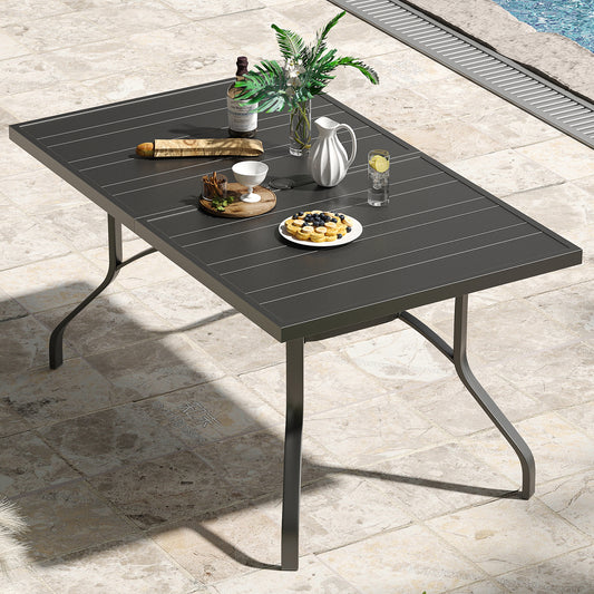Outdoor Dining Table 60"x35", Rectangle Patio Dining Table with 1.57" Umbrella Hole, Outdoor Metal Furniture for Patio, Graden, Backyard and Poolside, Weather-Resistant