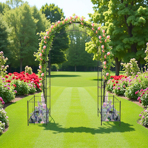 78.74 in. x 84.6 in. Black Metal Garden Trellis for Plant Climbing, Wedding Ceremony