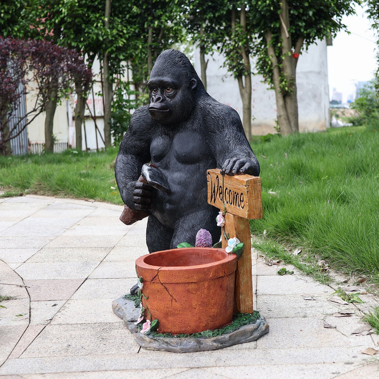 Outdoor Garden Sculpture Chimpanzees  Flower Pot Planter - Unique Yard Statue Decoration, Interesting Law Outdoor Ornament