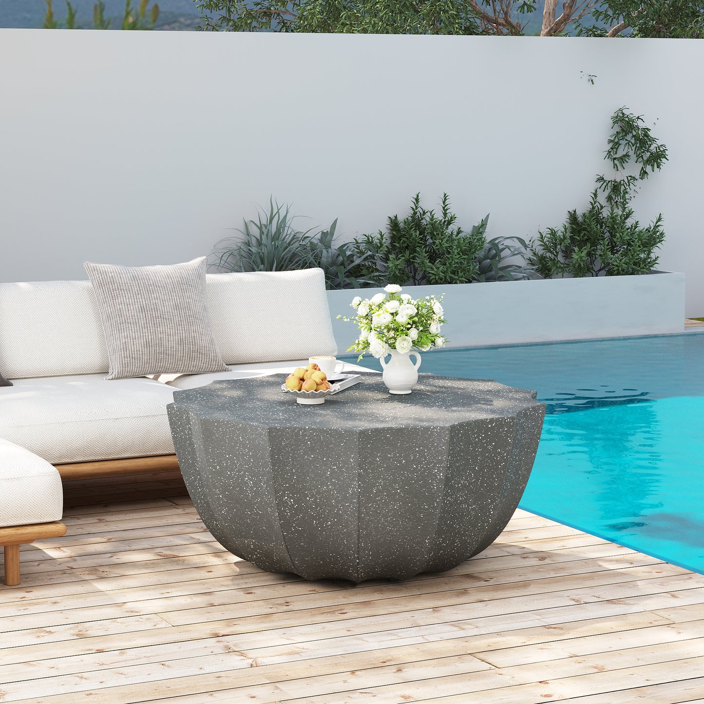 35.43" Modern Outdoor and Indoor Waterproof Coffee Table, Durable MgO Cement Design, Suitable for Terraces, Gardens, Backyards and Living Rooms ( Grey)
