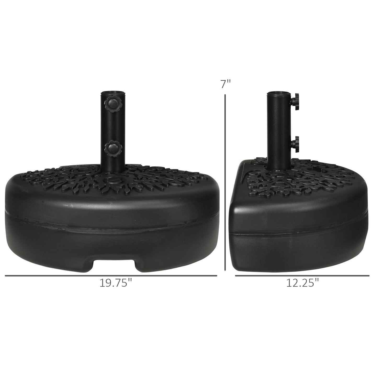 Outsunny Half Round Umbrella Base, Sand or Water Filled Half Patio Umbrella Stand Holder for Lawn, Deck, Backyard and Garden, 40lb Capacity Water or 46lb Capacity Sand, Fit 1.5"or 2" Pole, Black