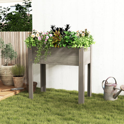 31.00 in. H Rectangle Gray Wood Raised Garden Bed with Legs, Outdoor Garden Raised Planter Box