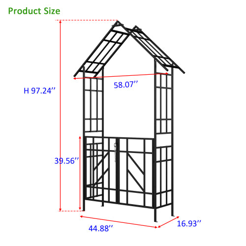 97.24 in. x 44.88 in. Metal Garden Arch Arbor with Gate for Outdoor Climbing Plants Support in Black