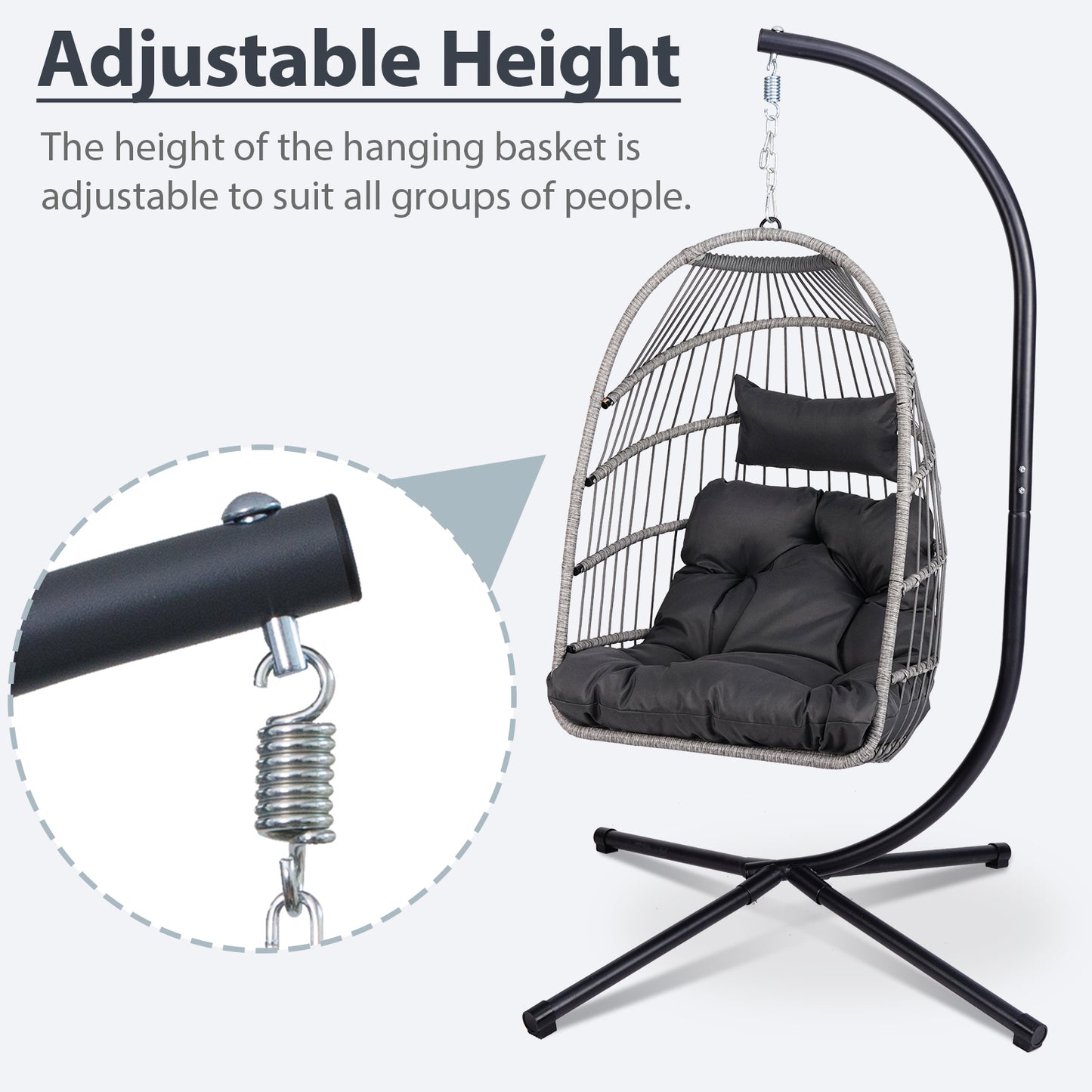 Outdoor Egg Hanging Chair with Stand, Patio Wicker Swing Egg Chair Indoor Swinging Chair Outdoor Hammock Egg Chair