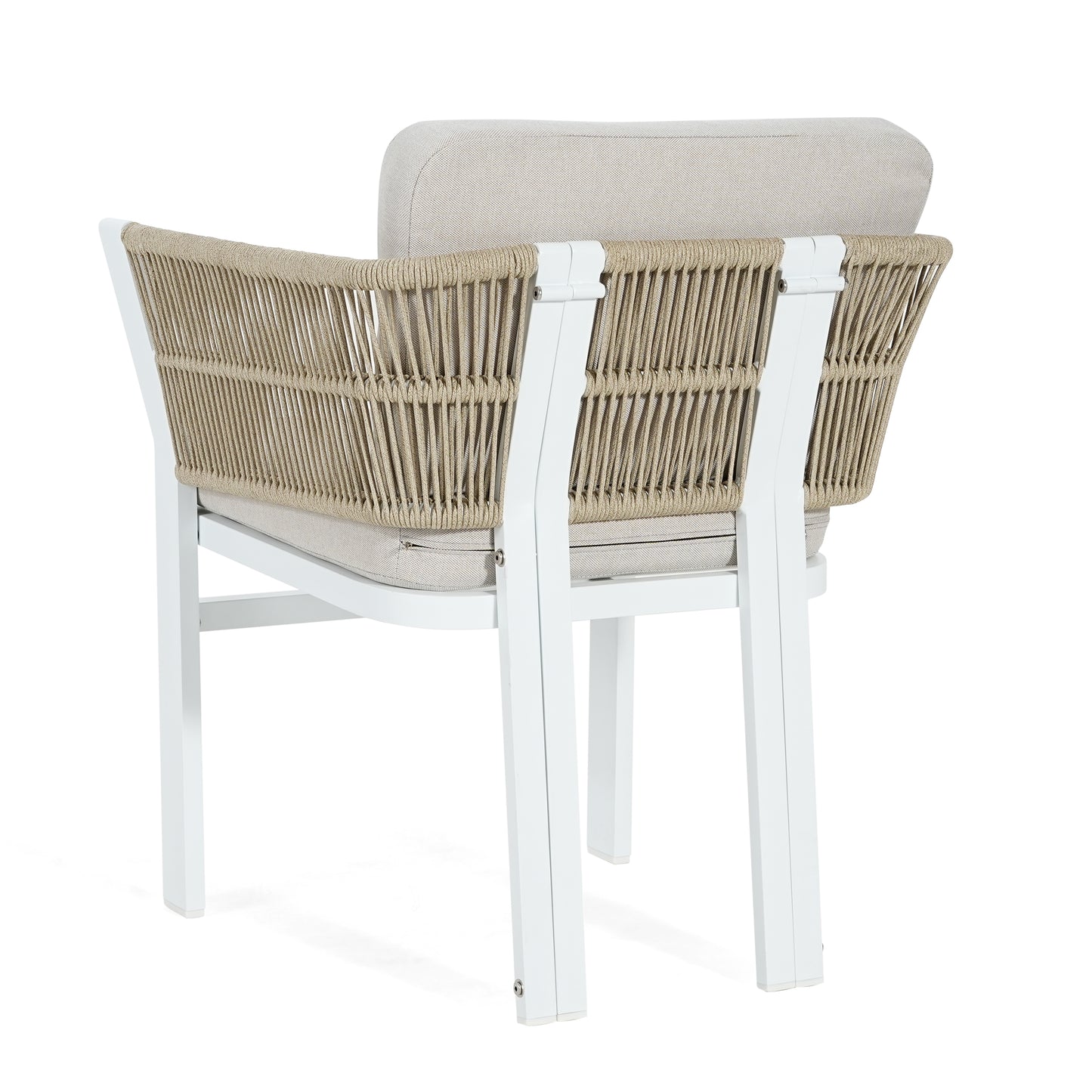 Outdoor Dining Chair Set of 2 ,White Aluminum Frame with Beige Cushion, 300lbs Capacity, All-Weather Patio Seating for Backyard, Deck & Garden