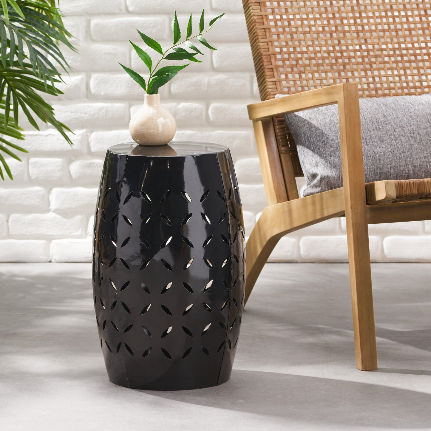 LILAC 12" Accent Side Table, Cylindrical Design End Table for Living Room, Family Room, or Entryway, Industrial Style,Coffee Side Tables for Indoor Outdoor, Black Color