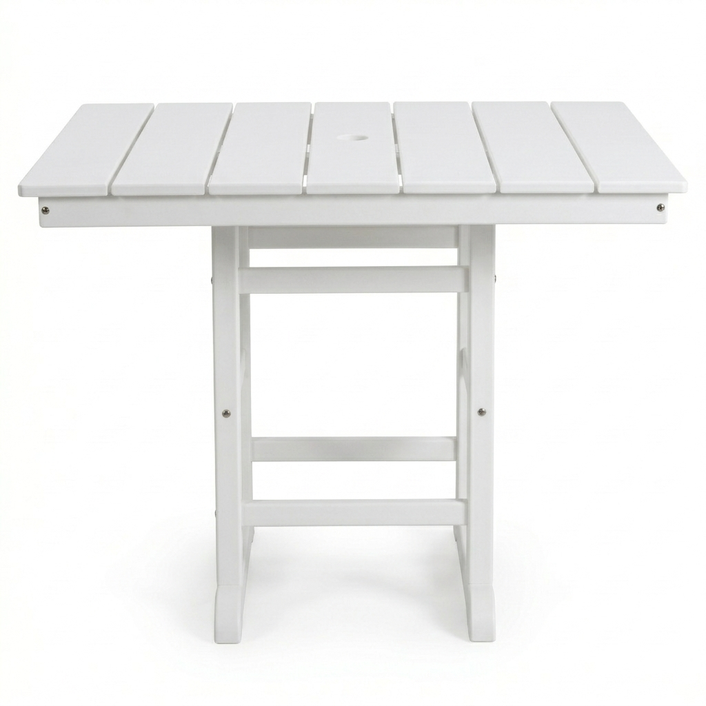White HDPE Folding Square Patio Table, 37.8 in. L x 37.8 in. W x 29.52 in. H, All-Weather Outdoor Dining Table, 1 Piece