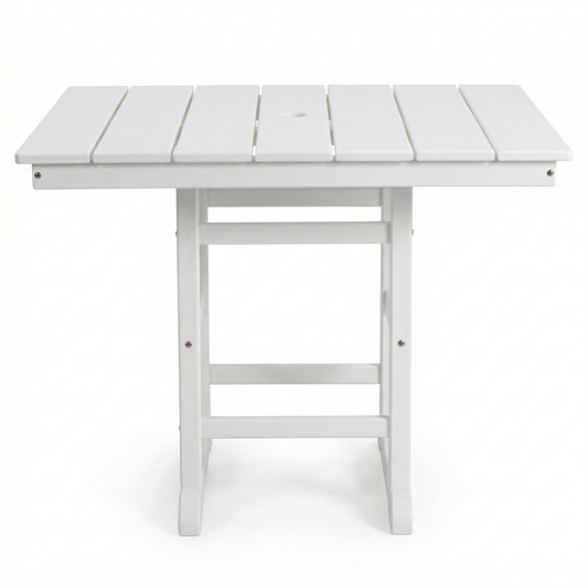 White HDPE Folding Square Patio Table, 37.8 in. L x 37.8 in. W x 29.52 in. H, All-Weather Outdoor Dining Table, 1 Piece