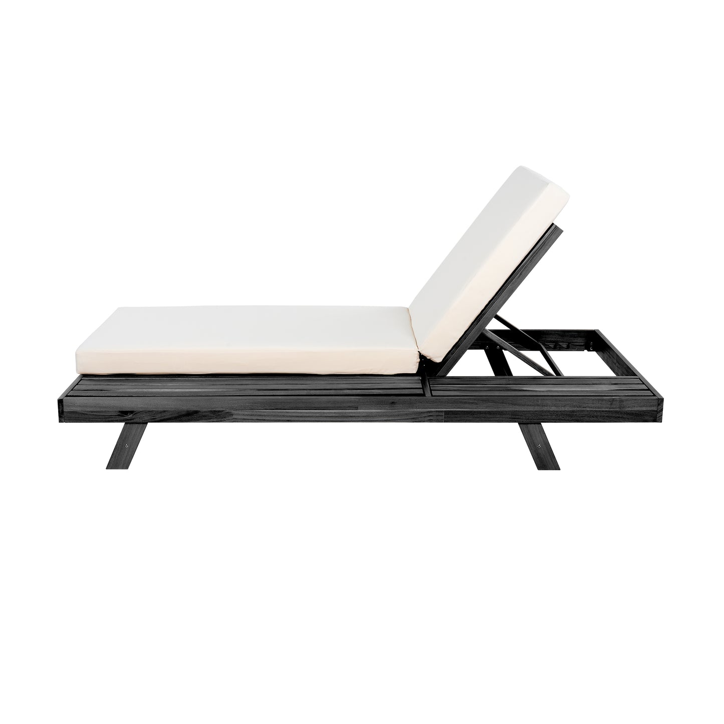 Lounge Chaise Set, Space Available On One Side, Acacia Wood In Black With Water-Resistant Lounge Cushions (Cream & 4 Inch Thick) – Matching Dark Grey Version Available