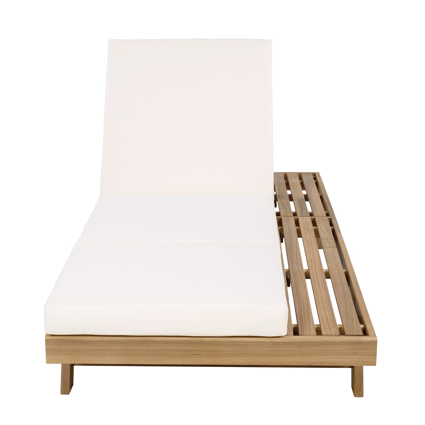 Lounge Chaise Set, Space Available On One Side, Acacia Solid Wood In light brown With Lounge Cushion (Cream & Triple Fold) – Matching Dark Grey Version Available
