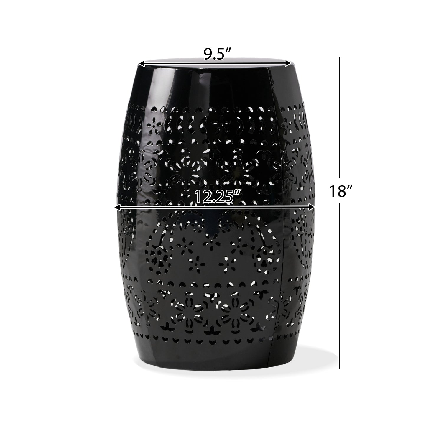 RUBY Side Table, Lace Cut Metal End Table for Outdoor & Indoor Use, Barrel Shape Accent Table with No Assembly Needed for Garden, Patio, Living Room, Backyard Decor,Black Color