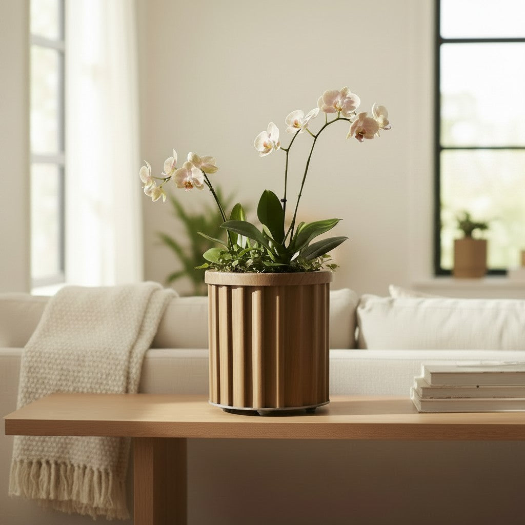 Round Strata Column Planter SM - Medium Brown
