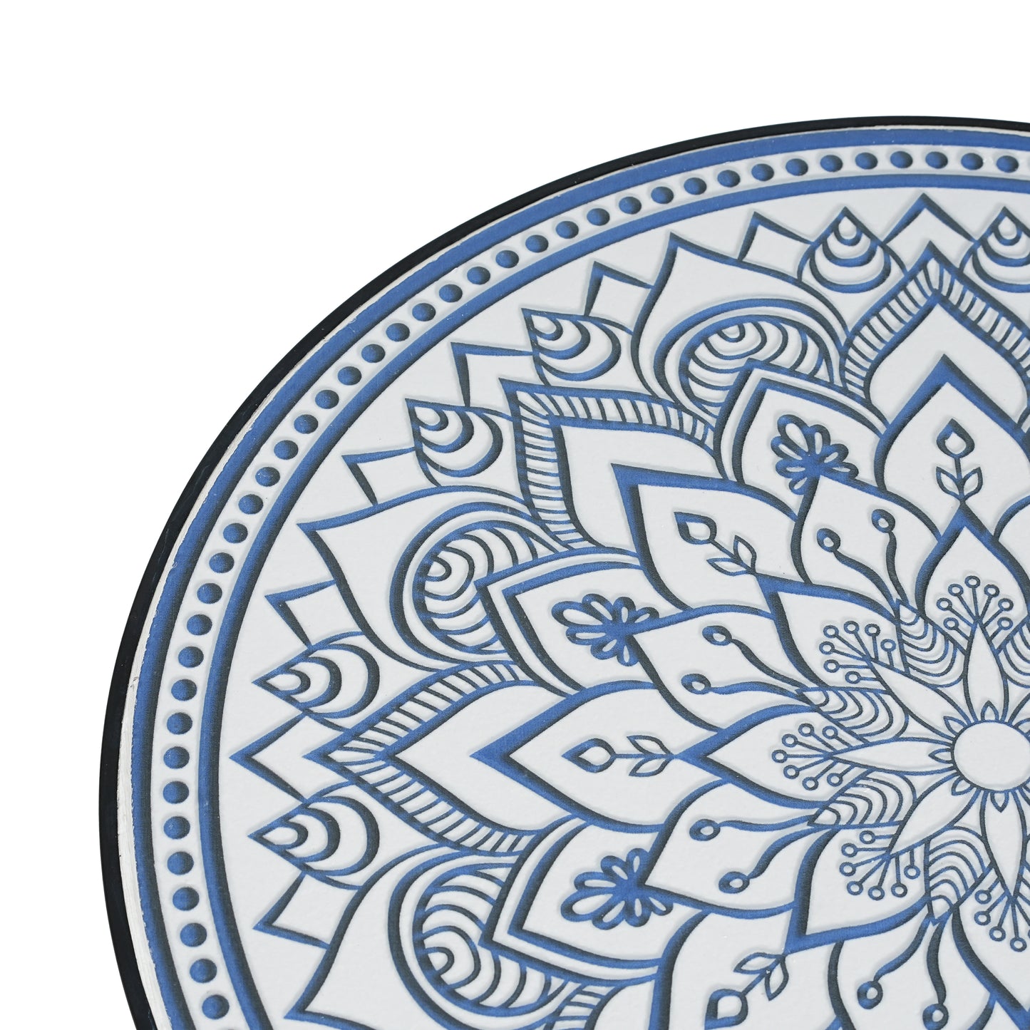 Outdoor Round Side Table with Mosaic-Style Top and Curved Iron Legs, Blue and Matte Black