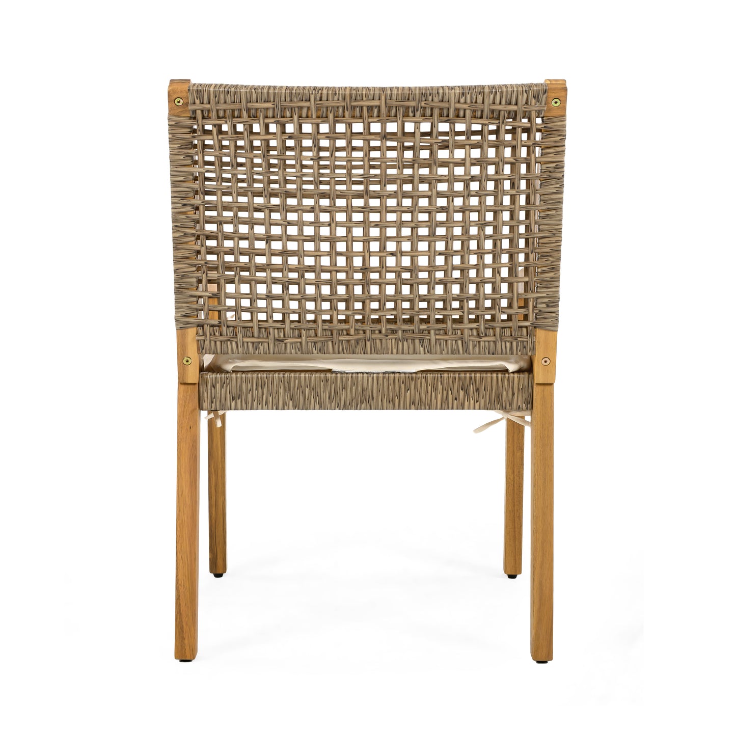 OUTDOOR DINING CHAIR SET-Acacia Wood and Wicker with Cream Cushion Patio Furniture-Teak finish & wicke Brown ,Suitable for large gatherings-set of 6(N770P272397G(3-box))