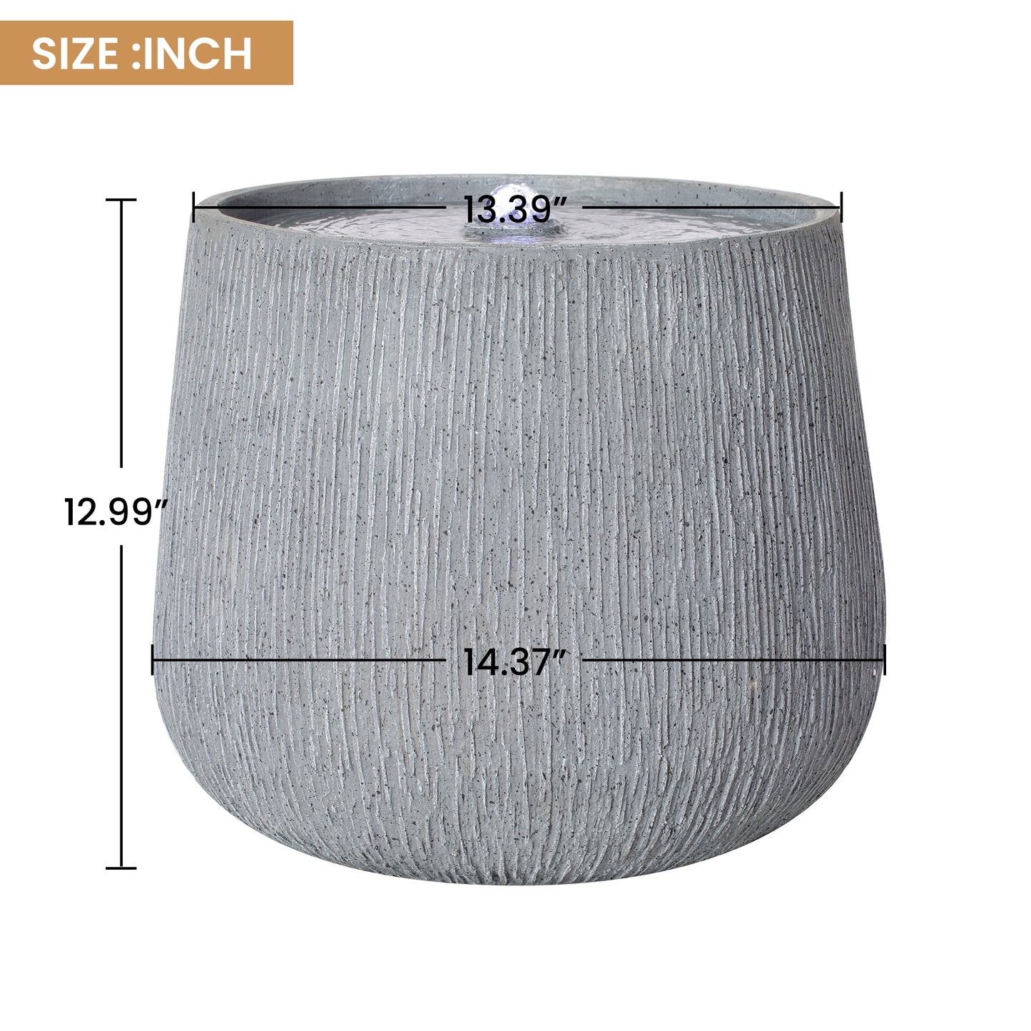 12.99"H Gray Polyresin Outdoor Water Fountain, Bowl-Shaped Water Feature with LED Light for Patio Deck Yard Decor