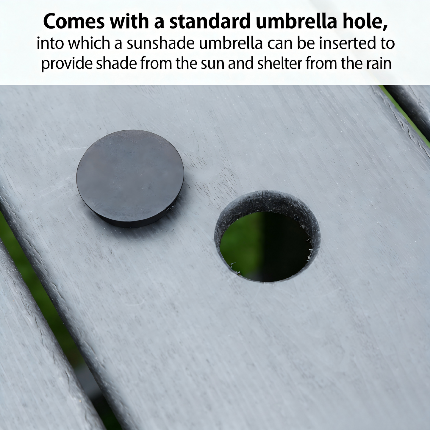HDPE Patio Dining Family Table, coffee table, outdoor table for 4-6 People with Umbrella Hole for Backyard, Garden, Pool, Grey
