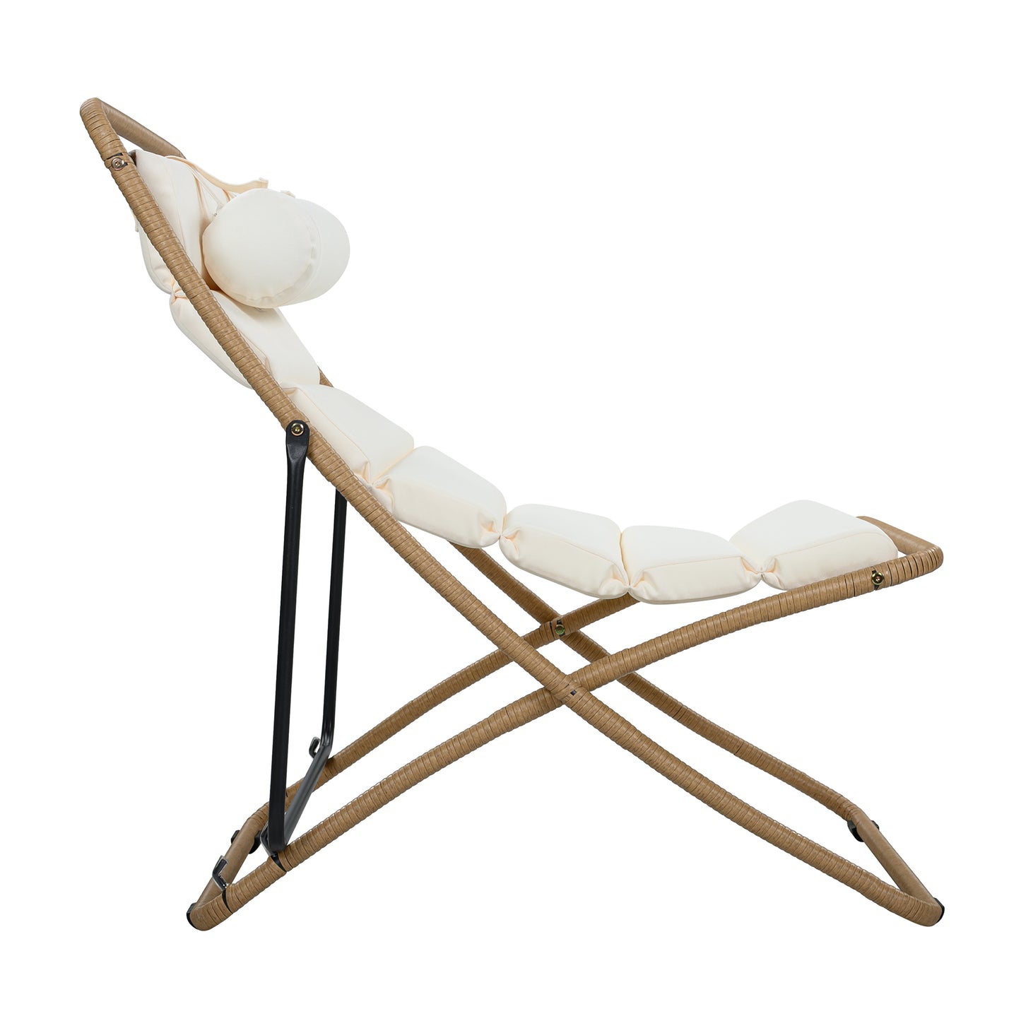 TREXM 2-Pieces Outdoor Folding Chair, Rattan-Wrapped Patio Chair with Adjustable Backrest, Thick Cushion, and Detachable Headrest ,for the Poolside, Beach, Backyard, Decck, and Camping (Yellow)
