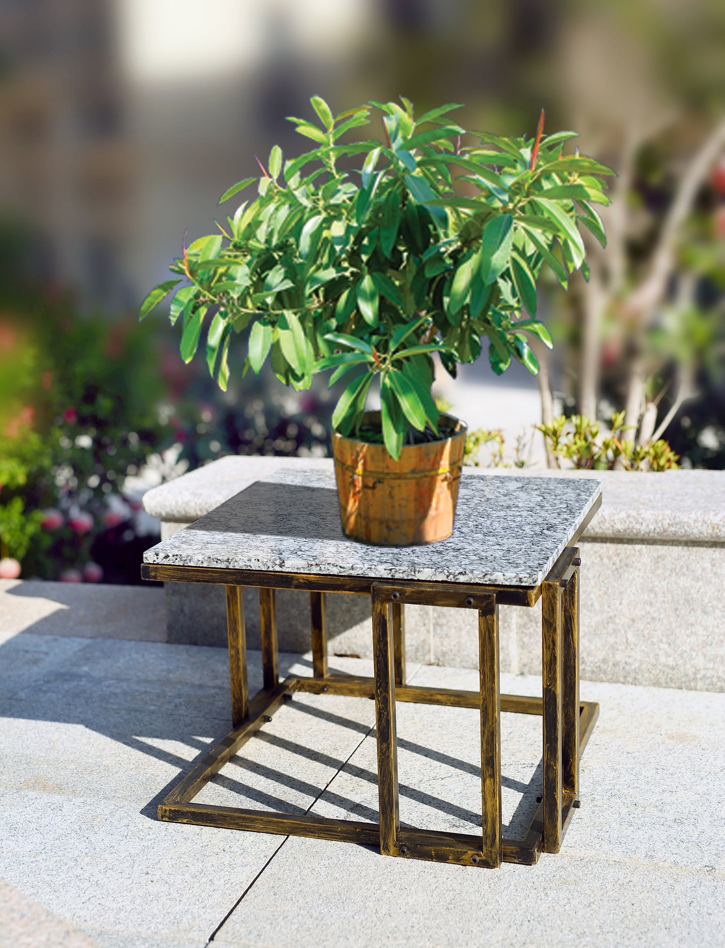14.5" Granite Marble Black / Gold Plant Stand