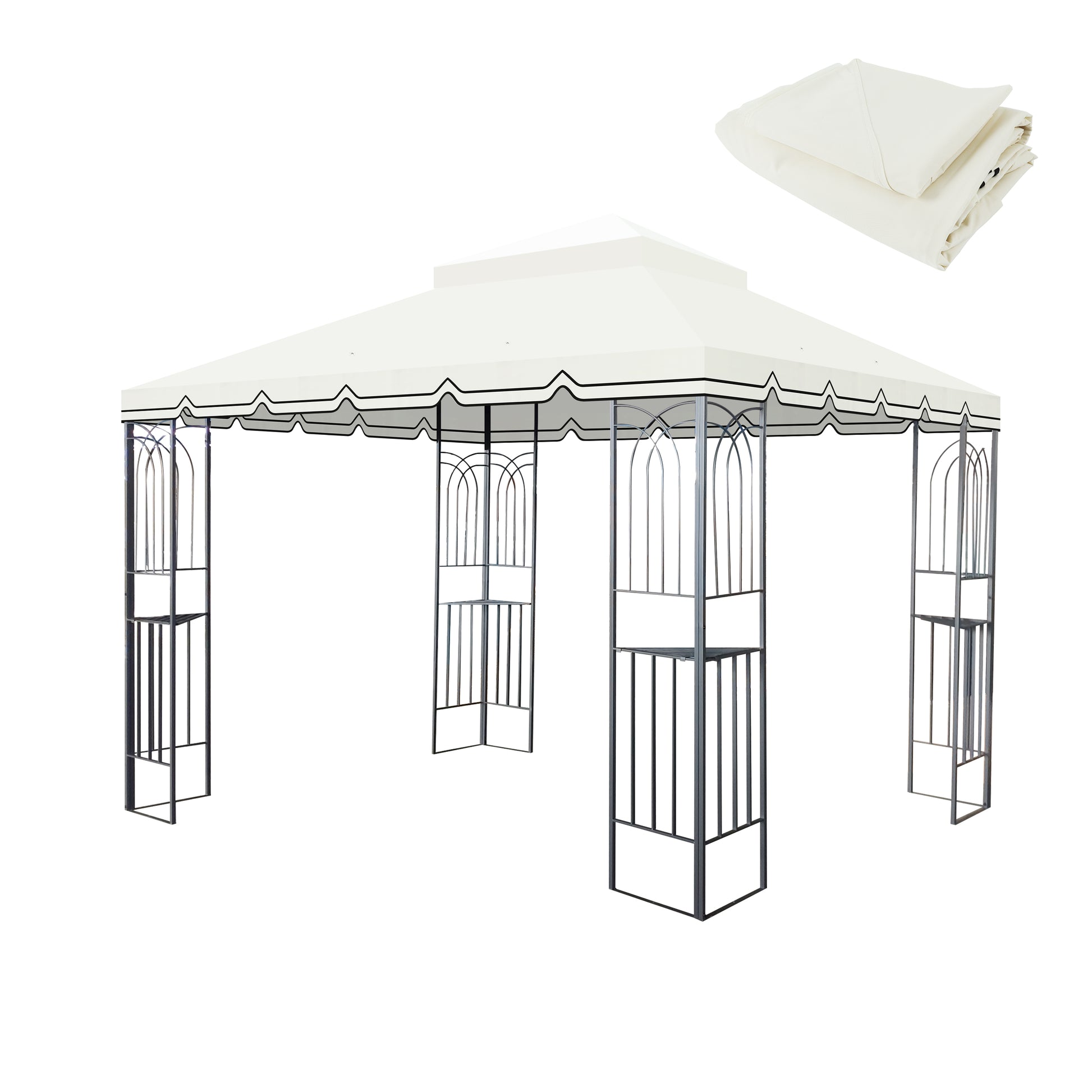 10x10 Ft Outdoor Patio Gazebo Replacement Canopy,Double Tiered Gazebo Tent Roof Top Cover Only Great Wall border(Frame Not Include)-Beige