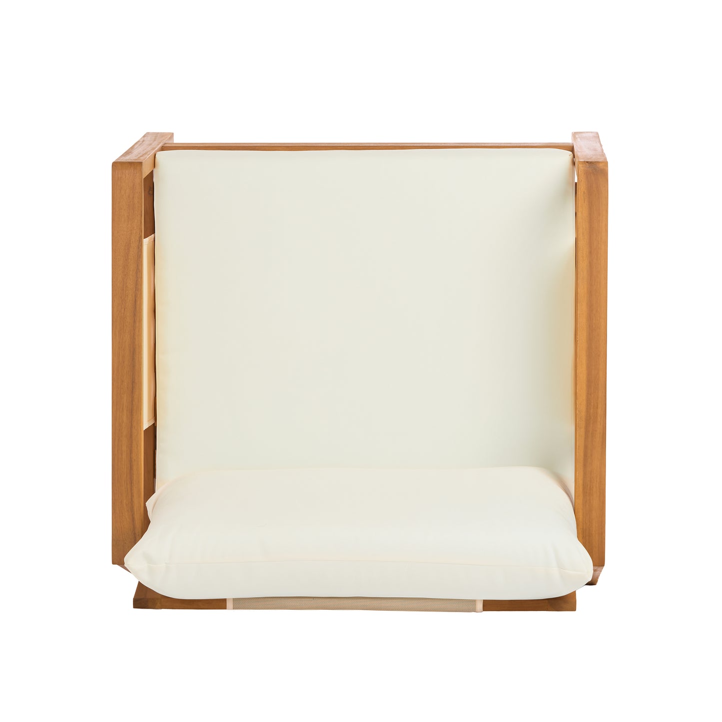 Outdoor Club Chair, Acacia Wood Frame with Brown Textilene Accents, Water-Repellent Beige Cushions for Patio/Backyard/Deck