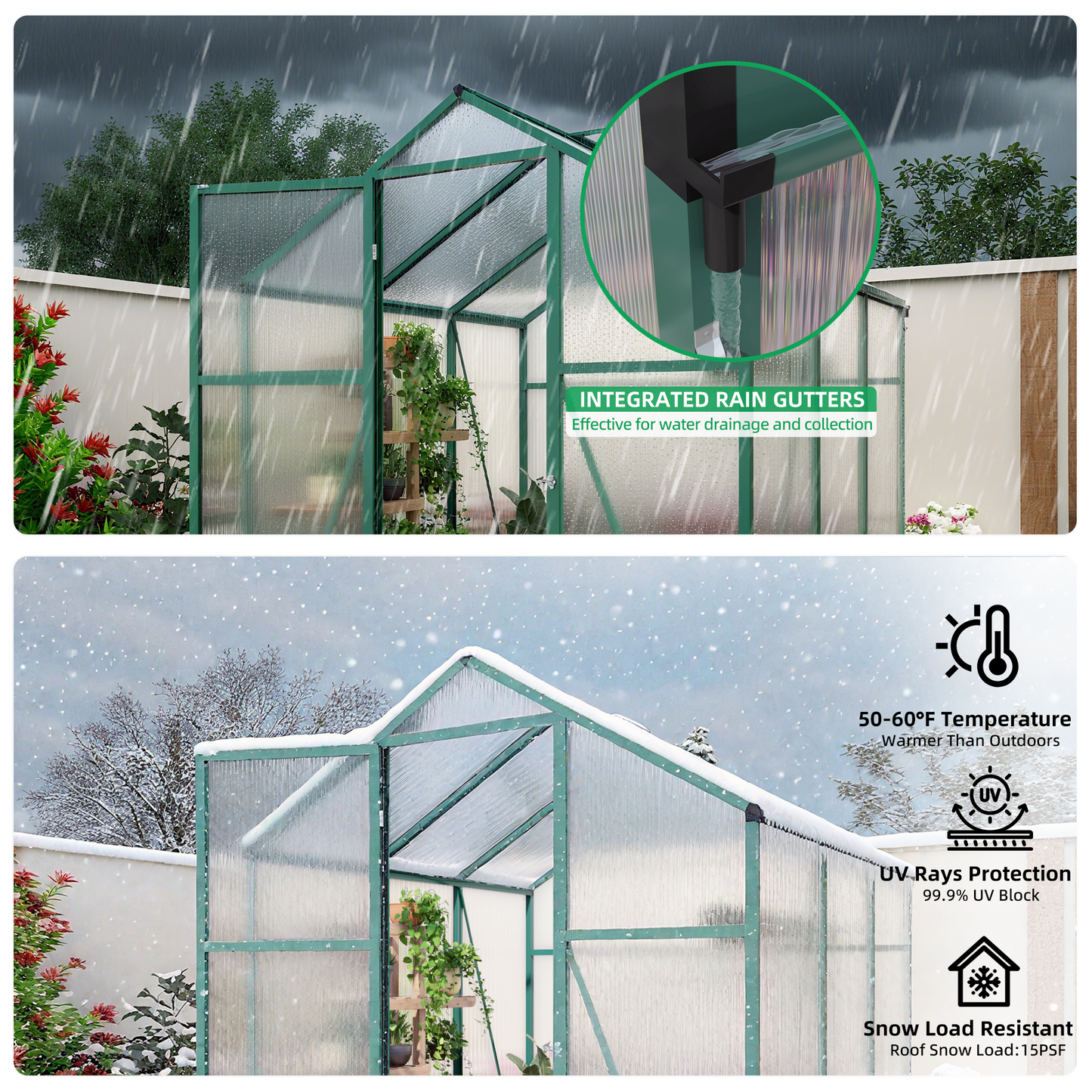 Newly marketed Gain height windproofaluminum greenhouse 6x6 FT Polycarbonate Greenhouse Raised Base and Anchor Aluminum Heavy Duty Walk-in Greenhouses for Outdoor Backyard in All Season