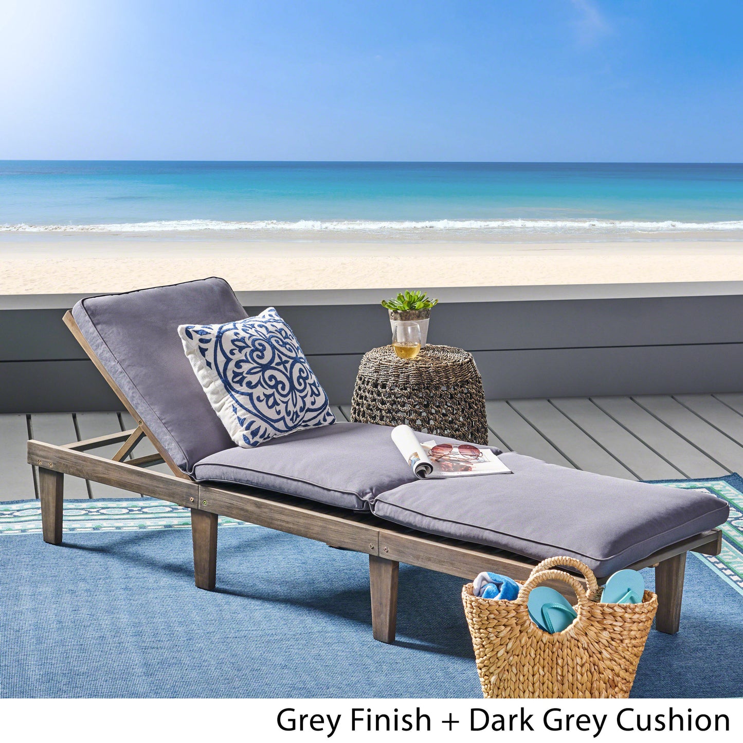 ARIANA KD WOOD CHAISE LOUNGE W/ CUSHION