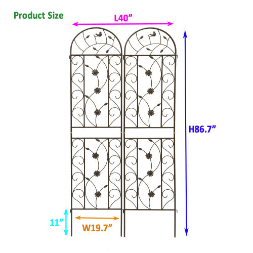 2 Pack 86.7 in. Iron Trellis for Climbing Plants Outdoor Flower Support Brown