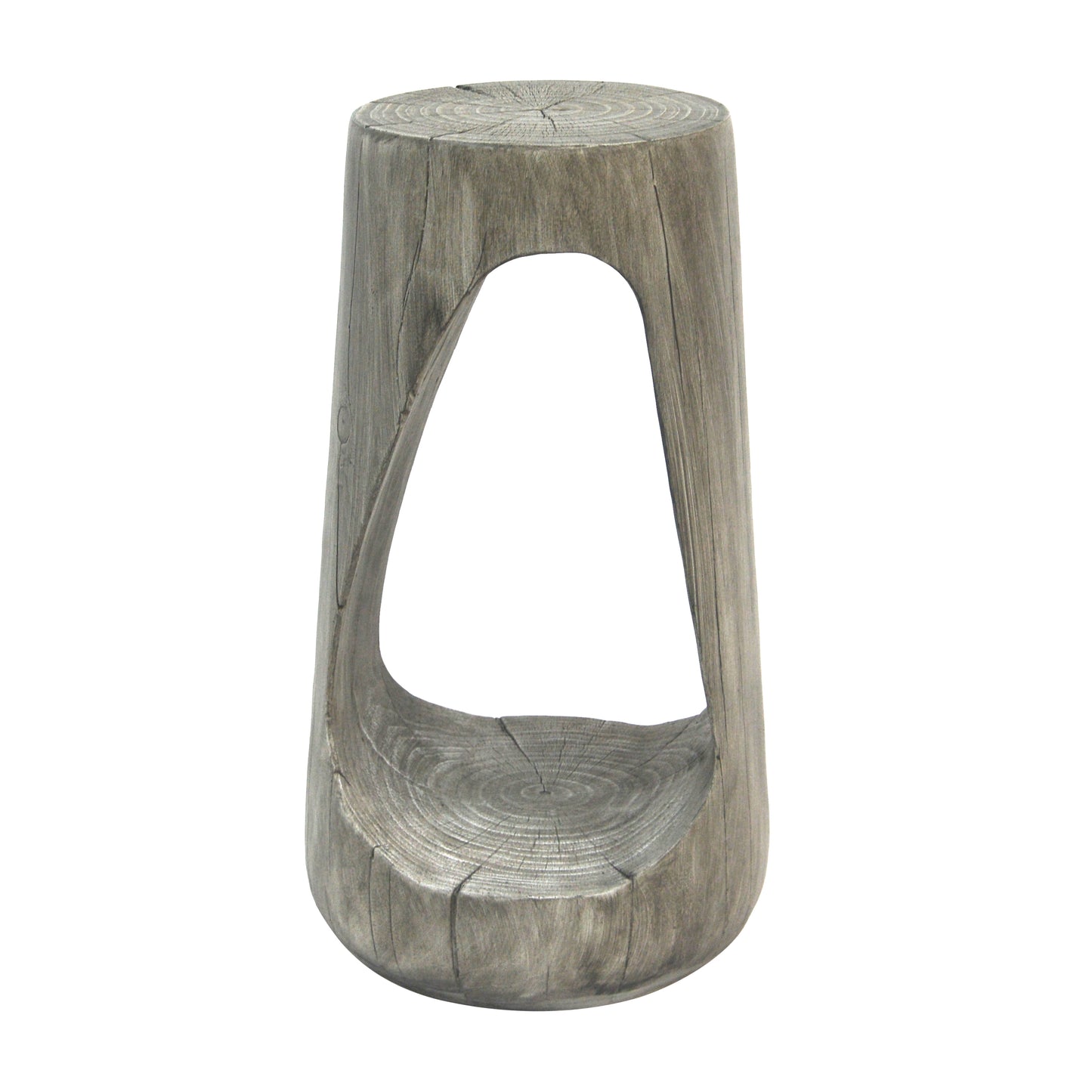 Outdoor Side Table,Hollow Design End Table,Patio Garden Stool Table,Decorative Accent Table for Patio Balcony Beach Pool Side,Lightweight Concrete,Wood Like Texture,Grey Color