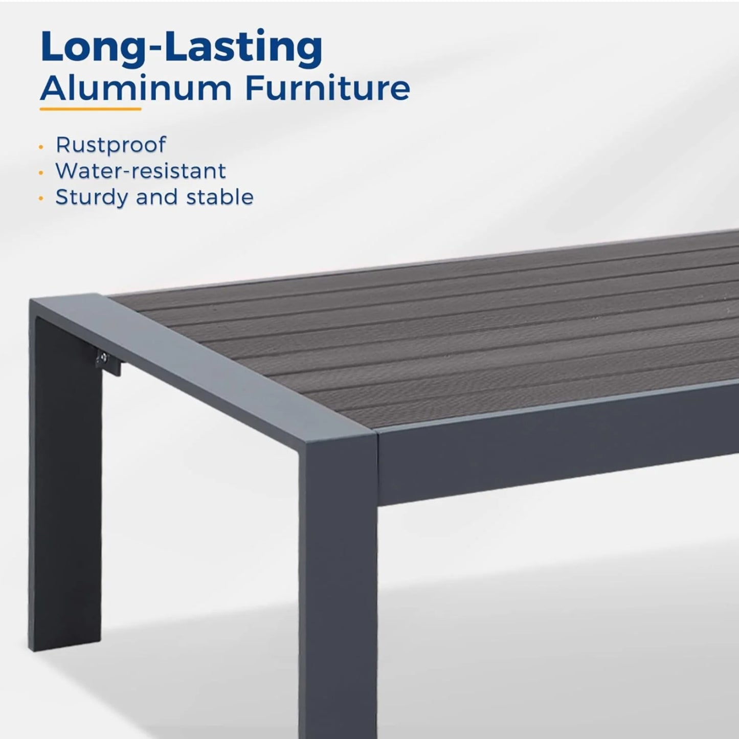 43" All-Weather Aluminum Patio Coffee Table, Modern Gray Rectangle Outdoor Table