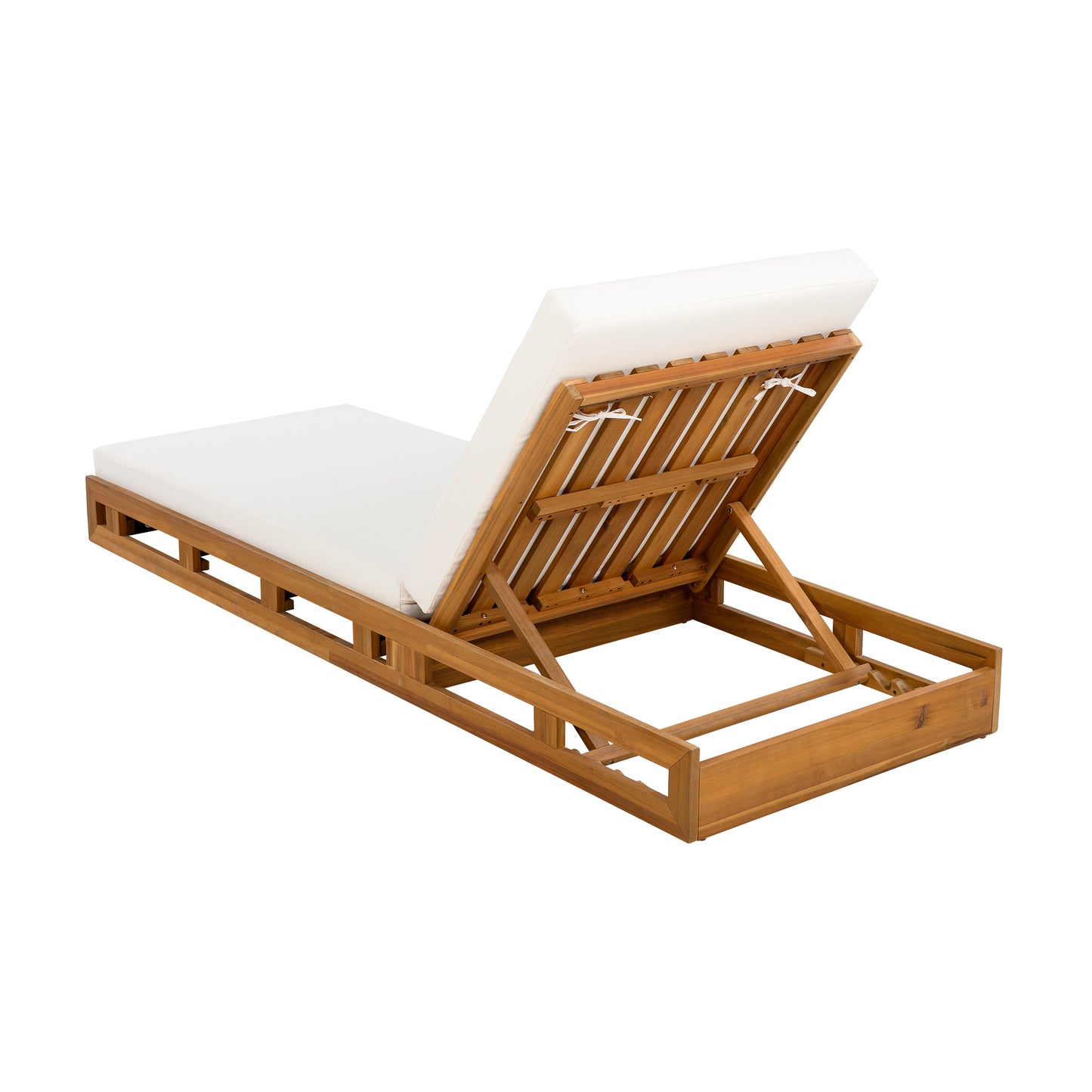LOUNGE CHAISE SET, ACACIA WOOD WITH WATER-RESISTANT LOUNGE CUSHIONS (CREAM & 4 INCH THICK) - MATCHING DARK GREY VERSION AVAILABLE
