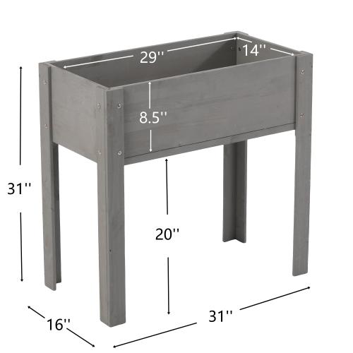31.00 in. H Rectangle Gray Wood Raised Garden Bed with Legs, Outdoor Garden Raised Planter Box