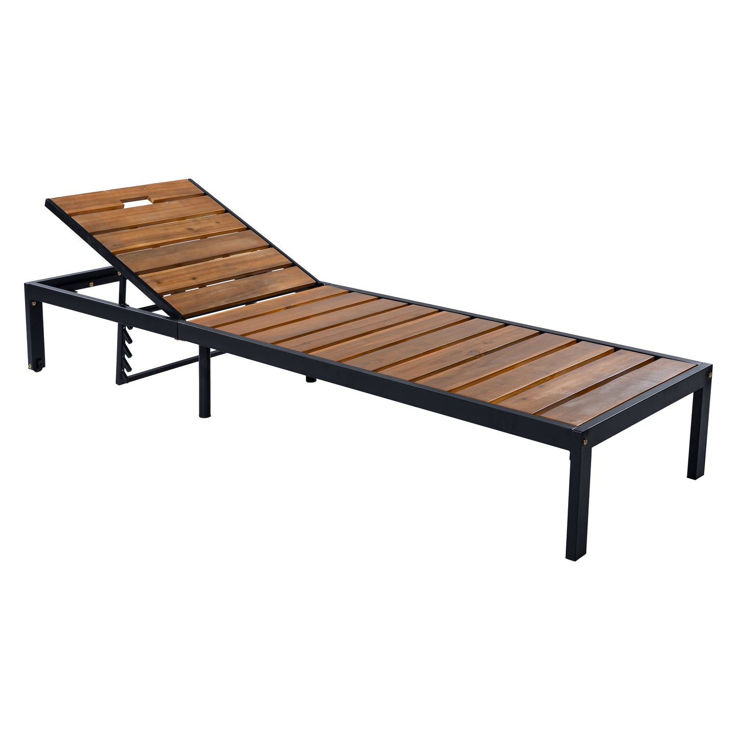 Outdoor Chaise Lounges Pool Lounge Chairs Outdoor Daybed Recliner with Adjustable Backrest for Patio, Poolside or Beach, Black+Natural