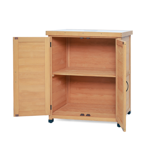 Outdoor 31 in. Potting Bench Table with Rustic Wood Storage Cabinet and Metal Table Top for with 2-Tier Shelves
