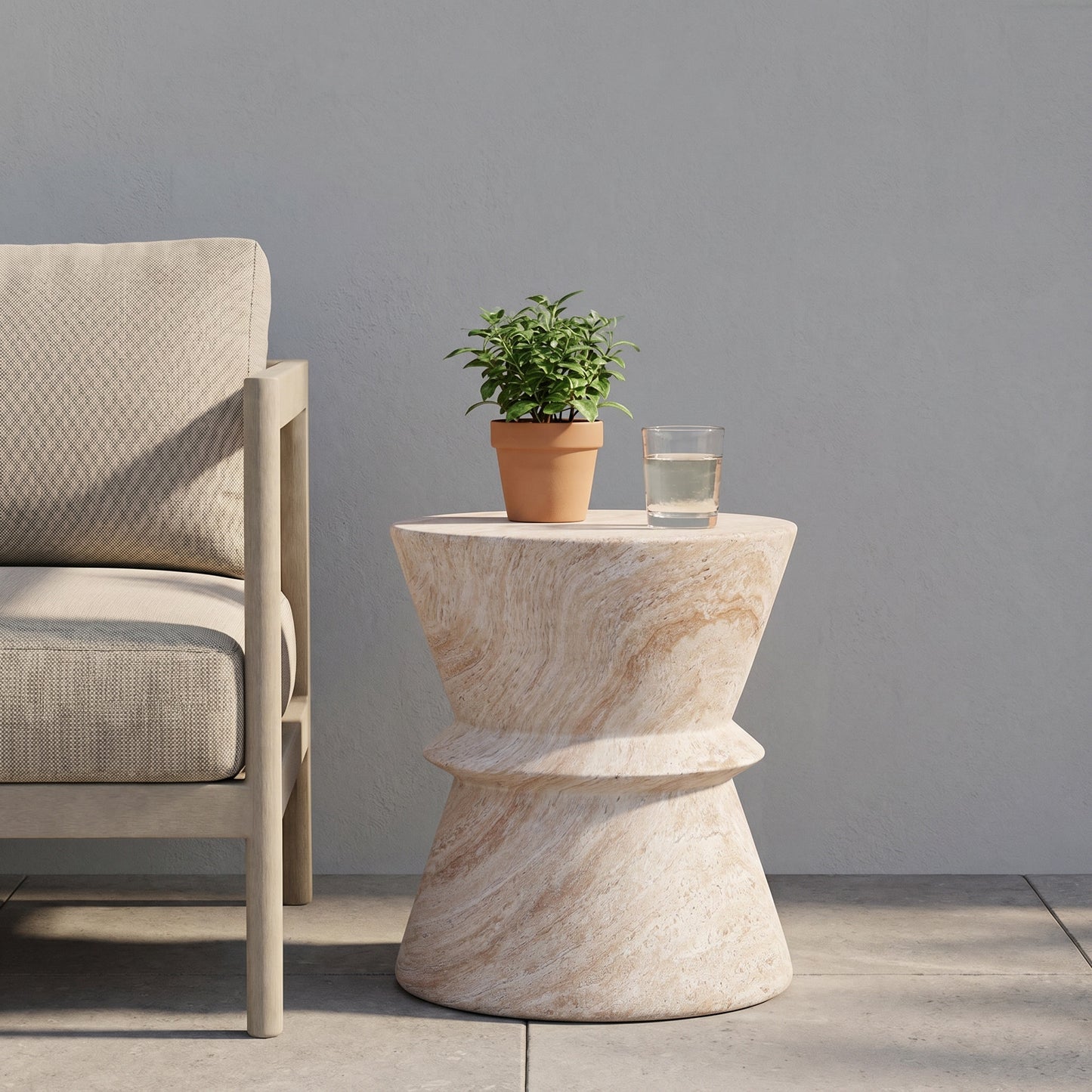 Outdoor/Indoor Lightweight Concrete Side Table,Travertine Finish