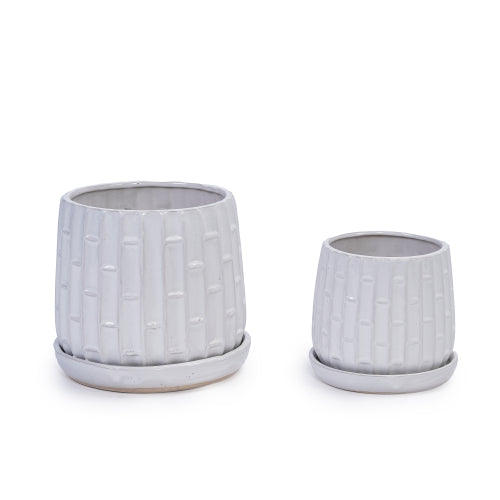 5 in. and 7 in. White Garden Ceramic with Tray Planter (2-Pack)